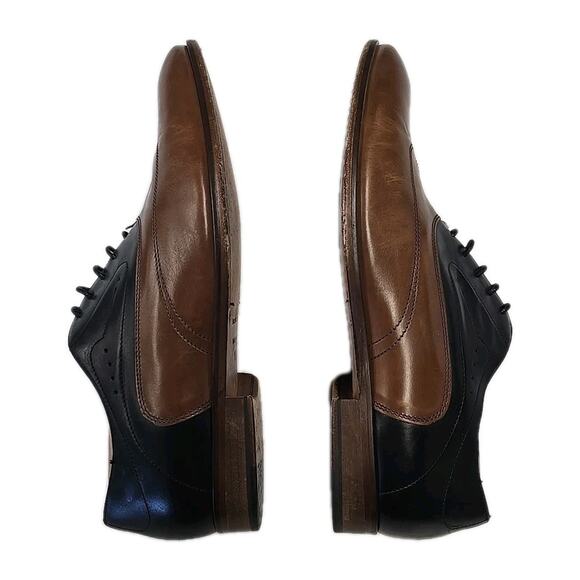 Paul Fredrick Mens 11.5 Wingtip Oxford Shoes Two Tone Black Brown Leather Italy main image 5